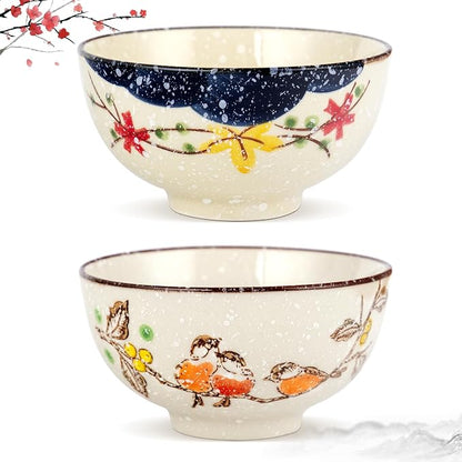 clothmile 4.5 Inch Japanese Retro Rice Bowls Set of 2 Japanese Style by clothmile