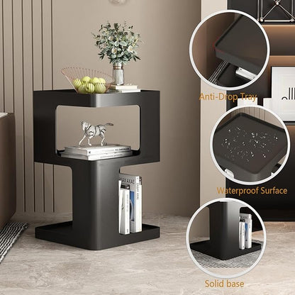 Black Side Table, Modern Nightstand Metal End Table for Living Room Bedroom,Square Bedside Table-3 Tier Storage,Not Assemble Required