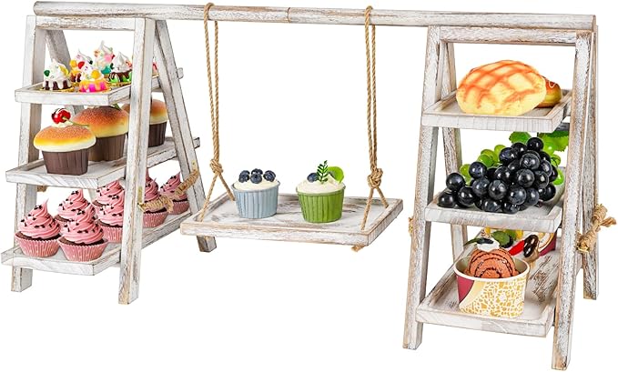 Wooden Cupcake Stand, 3 Tier Cupcake Display Stand for Dessert Display, Dessert Stands with Serving Tray and Foldable Stand for Party, Birthday, Wedding, Events, Baby Shower (White)