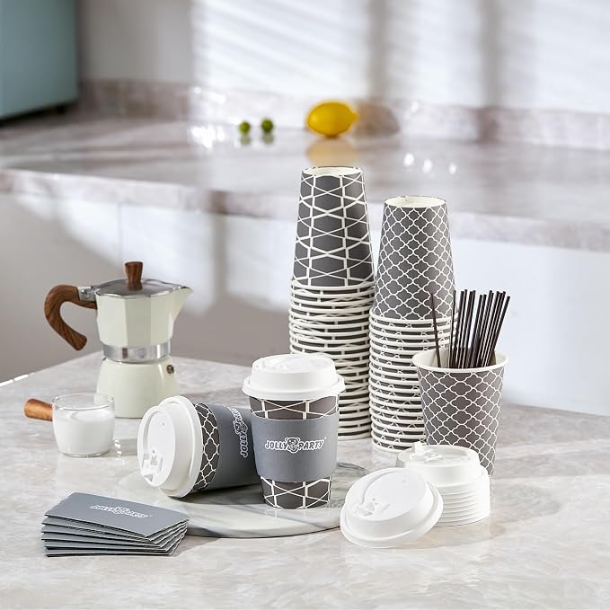 JOLLY PARTY 12 oz Paper Coffee Cups, Disposable Coffee Cups - Image 3