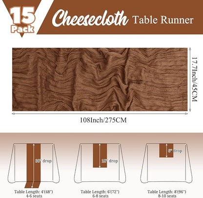 15 Pack Brown Table Runner 17 x 108inch Cheesecloth Table Runner Boho Gauze - Image 2