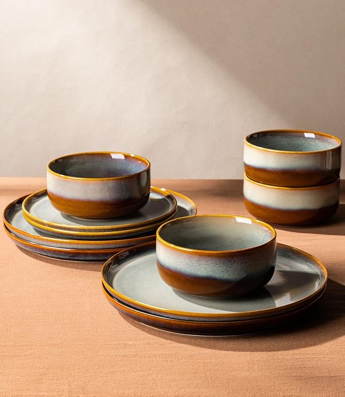 Ceramic Dinnerware Set for 6, 18-Piece Plates and Bowls Set | Handmade Reactive - Image 4