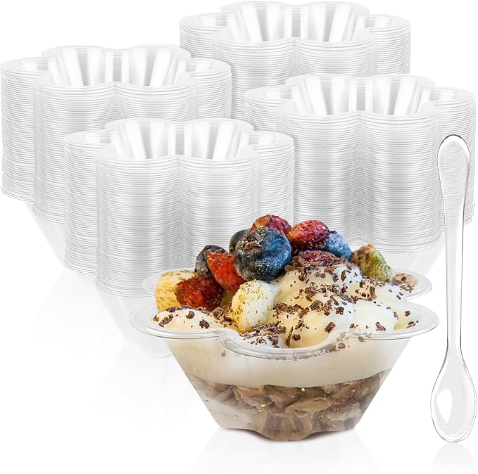 TOFLEN 8 oz Dessert Cups with Spoons, 200 Pack | Clear Plastic, Disposable by Toflen