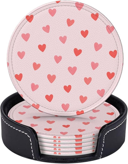 Cute Pink Heart Coasters for Drinks, Drink Coaster by KiuLoam
