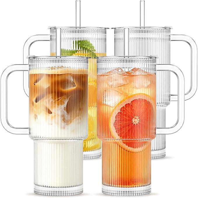 INSETLAN 24 oz Ribbed Glass Tumbler by INSETLAN
