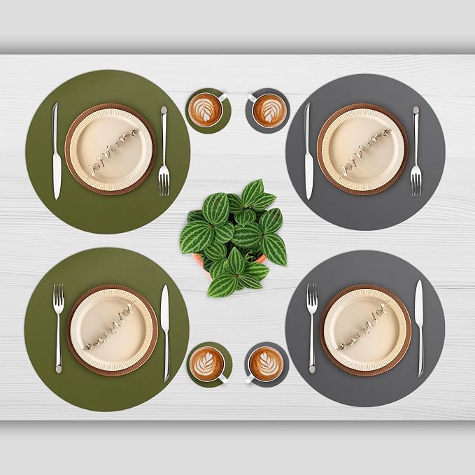 Myir JUN 15 Inches Round Placemats Set of 6 Faux Leather Place Mats | - Image 2