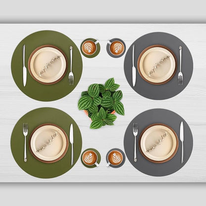 Myir JUN 15 Inches Round Placemats Set of 6 Faux Leather Place Mats | - Image 2