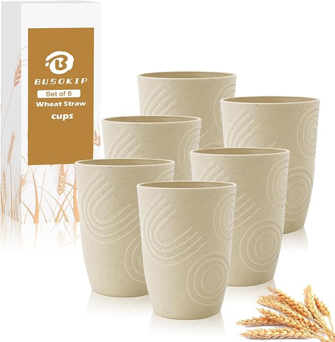 12 oz Kids Cups，Wheat Straw Cups Set of 6, Alternatives to Plastic Cups Reusable by BUSOKIP