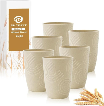 12 oz Kids Cups，Wheat Straw Cups Set of 6, Alternatives to Plastic Cups Reusable by BUSOKIP