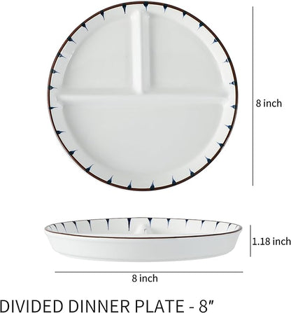 8 Inch Ceramic Portion Control Plate - 3 Compartment Divided Plates for Weight Loss & Diabetes, Microwave & Dishwasher Safe, Stackable Dinnerware Set, BPA-Free Porcelain (White, 1-Pack)