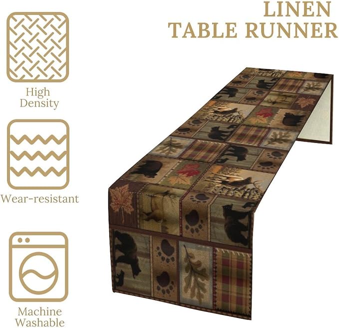 Rustic Bear Table Runner, Vintage Cottage Country Style Pine Tree Elk Wildlife - Image 4