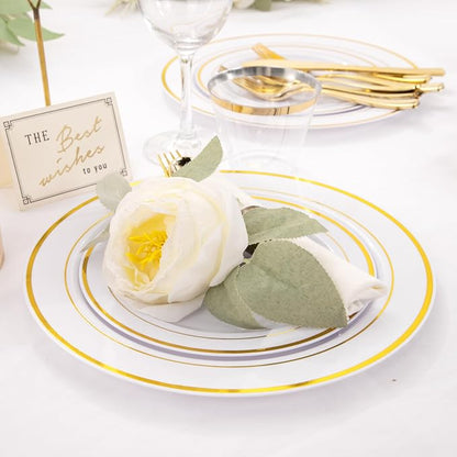 WELLIFE 210 Piece Gold Plastic Dinnerware Set, Include: 30 Dinner Plates - Image 5