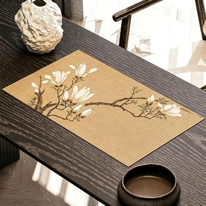 Asian Style Bamboo Table Runner, Ancient Chinese Paintings Zen Table Mat by Unknown