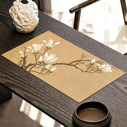Asian Style Bamboo Table Runner, Ancient Chinese Paintings Zen Table Mat by Unknown