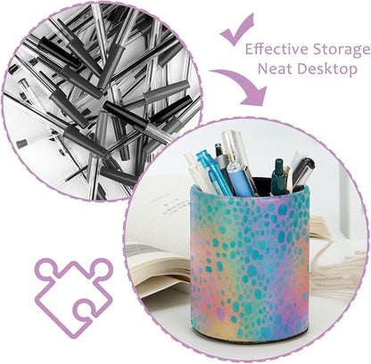 Leather Pen Holder for Desk, Leopard Print Pencil Cup Pen Organizer Makeup - Image 4