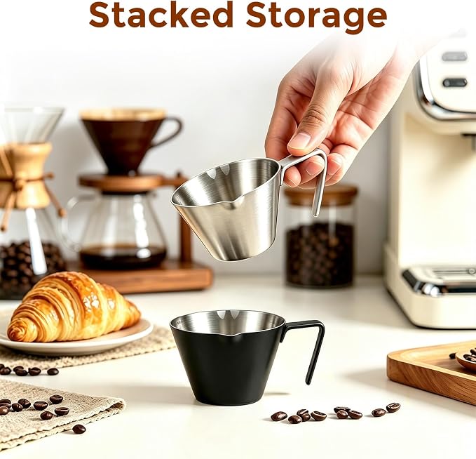 2 Pc Stainless Steel Espresso Shot Cups, 3.4oz/100ml, V-Shaped Mouth - Image 3