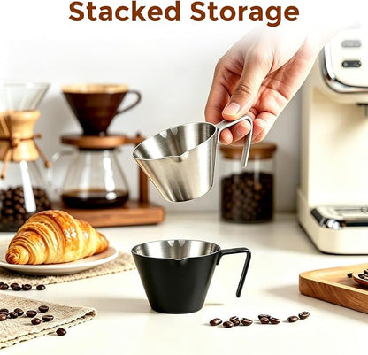 3 Pc Stainless Steel Espresso Shot Cups, 3.4oz/100ml, V-Shaped Mouth - Image 3