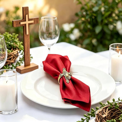 Cross Napkin Rings Set of 12 Antique Gold Praying Hands Napkin Holder - Image 7