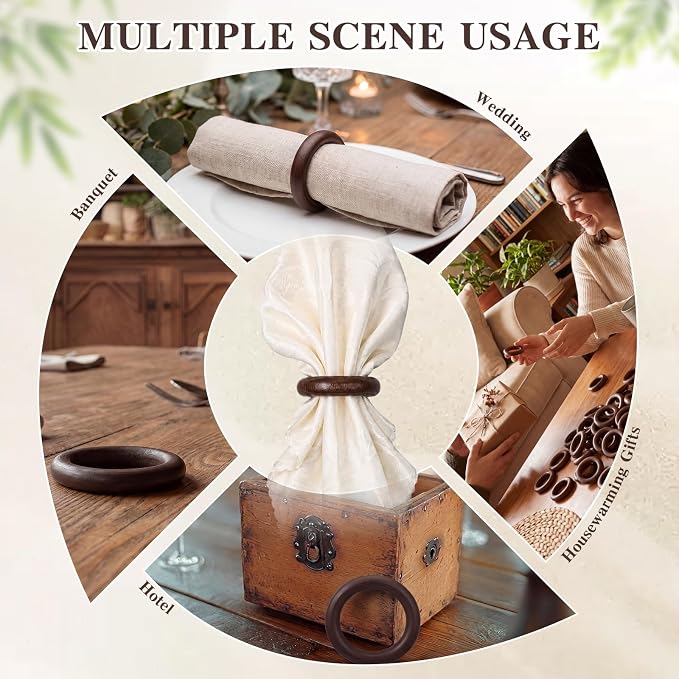 Thenshop 50 Pcs Decorative Wooden Napkin Rings Bulk Exquisite Round Dining - Image 4