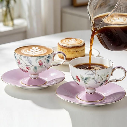 KAMMAK Tea Cups Set of 2, Ceramic Floral Pattern Demitasse Cup | Porcelain - Image 5