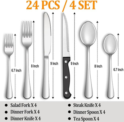 24 Pcs Silverware Set with Steak Knives - Image 2