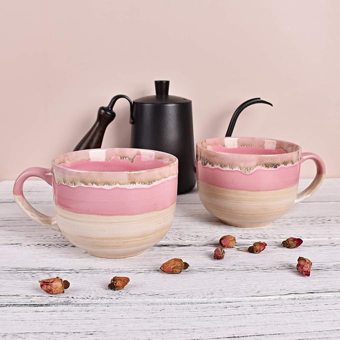 Bosmarlin Large Ceramic Coffee Mug Set of 2, Stoneware Jumbo Latte Mugs Tea - Image 4