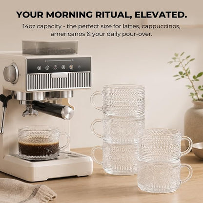 6-Pack Vintage Hobnail Glass Coffee Mugs, 14 oz Tea Cups - Image 5