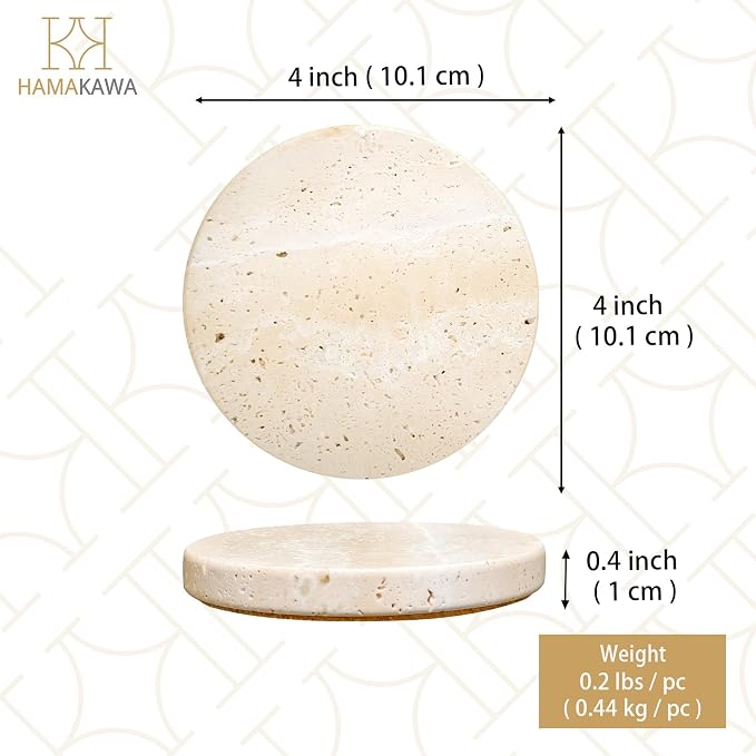 Turkish Natural Marble Coasters Set of 4, Round Travertine Coasters 4 inch - Image 3