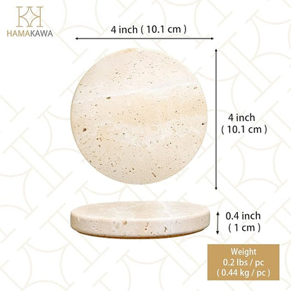 Turkish Natural Marble Coasters Set of 4, Round Travertine Coasters 4 inch - Image 3
