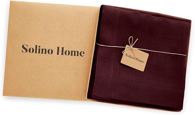 Solino Home Burgundy Linen Tablecloth 70 x 90 Inch - 100% Pure Linen Table Cloth for Rectangle Tables - Sonoma, Machine Washable Tablecloth for Valentines