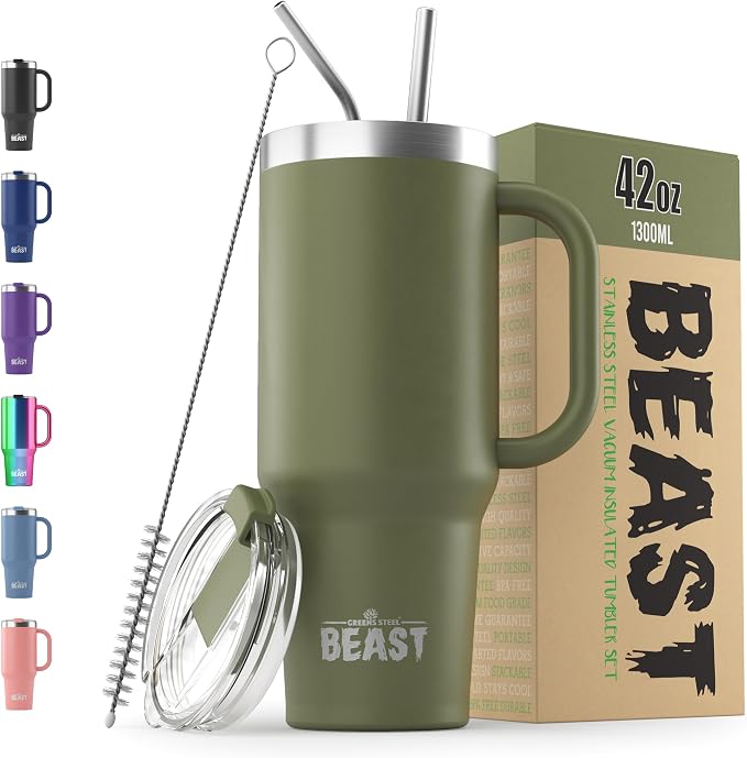 Beast 42 oz Tumbler with Handle Stainless Steel Vacuum Insulated Coffee Ice Cup by GreensSteel
