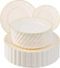 U-QE 100 Piece Ivory Scalloped Plastic Plates for Party with Gold Rim - Plastic Party Plates Disposable Heavy Duty - High End Disposable Plates Include 50pcs Dinner Plates 9"&50pcs Dessert Plates 6.5"