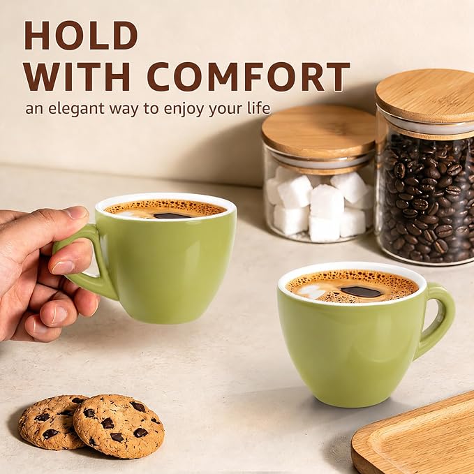 Pilnocok Ceramic Espresso Cups Set of 2, 2.5 oz Green Small Coffee Mugs | - Image 6