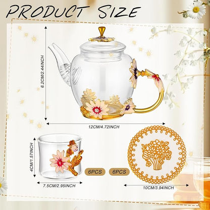 7 Pcs Floral Tea Set for Women, Vintage Flower Teapot Set - Image 2