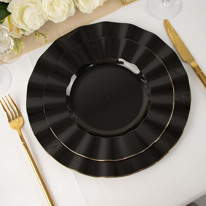 Efavormart 9" Salad Plates – Set of 10 Plastic Black Round Disposable Plates by efavormart