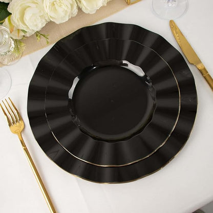 Efavormart 9" Salad Plates – Set of 10 Plastic Black Round Disposable Plates by efavormart