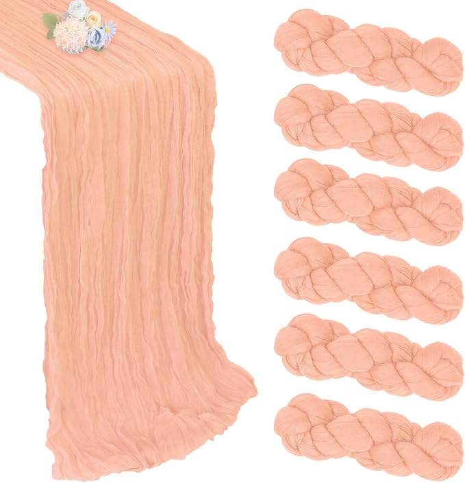 6 Pack Blush Pink Cheesecloth Table Runner 35 x 120 Inch | Boho Gauze Cheese by Pepmily