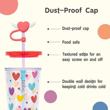 bzyoo 24 oz SIP Tumbler with Heart-Shaped w/Wing Straw Cap Cover – Cute Heart - Image 8