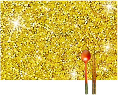Gold Placemats Gold Heat Resistant Mat Square Placemats Trivets Rhinestone Decor Place Mat Crushed Diamond Decor Bling Sparkly Mat Set of 1