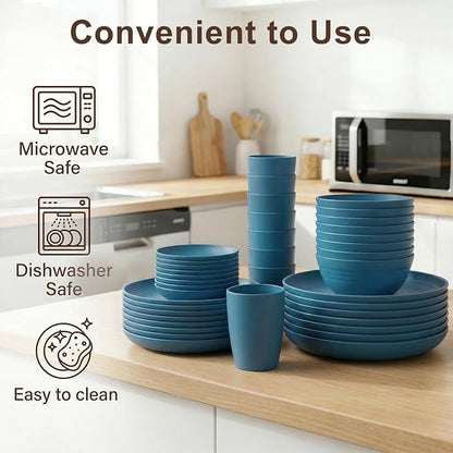Wheat Straw Dinnerware Sets for 8, Unbreakable Bowl and Plate Set 40 Piece - Image 4