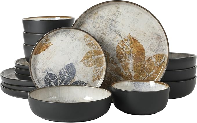 Gibson Elite Chantilly Hill 16-Piece Ceramic Dinnerware Set, Round Plates & by GibsonHomewares