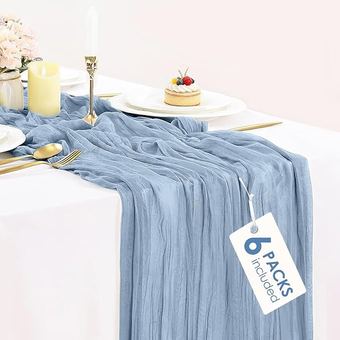 6 Packs Dusty Blue Cheesecloth Table Runner 35x120 Inch, 10FT Semi Sheer Boho by BlueTopCoLtd