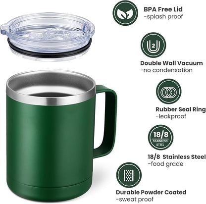 MEWAY 12oz Coffee Mug With Handle and Sliding Lid, Stainless Steel Travel - Image 3