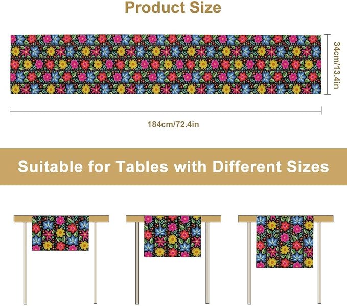YCness Ethnic Mexican Table Runer, Mexican Flower Traditional Pattern Ornate - Image 3