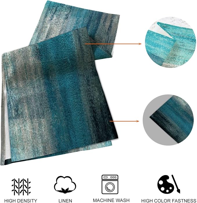 Teal Blue Abstract Table Runner and Place Mats Set of 6 Turquoise Teal - Image 4