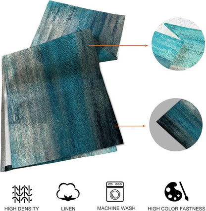 Teal Blue Abstract Table Runner and Place Mats Set of 6 Turquoise Teal - Image 4
