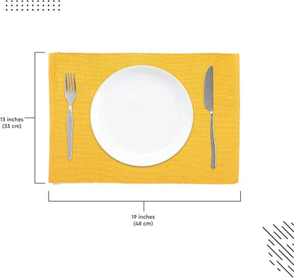 Encasa XO Dining Placemat Set of 6 | Yellow Color | Fine Ribbed Cotton Table mat | Size 19x13 in | Machine Washable