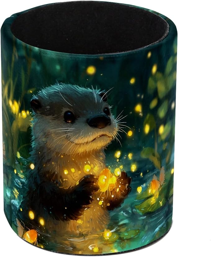 Cute Otter Leather Pen Holder for Desk, Desktop Caddy Stationery Organizer for by Unknown