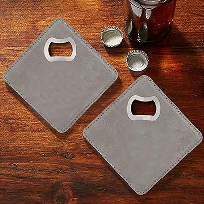 PU Leather Drink Coaster with Bottle Opener Stainless Steel Bartender Beer - Image 3
