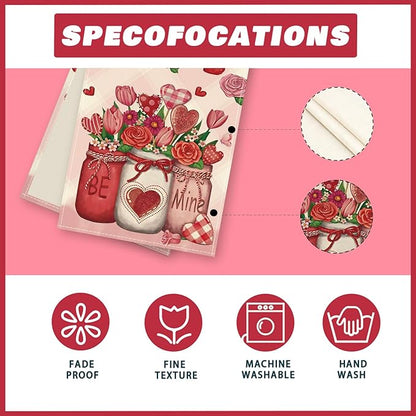 XCHI Roses Flowers Love Hearts Vase Valentine’s Day Table Runner Table Decoration for Party Home Kitchen Dining Dinner Holiday Decor 13x48 Inch